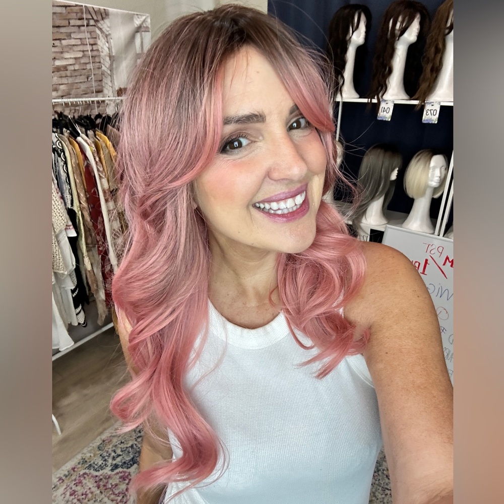 Elegant Plauful Brown & Pink Wavy Hair Wig #0120